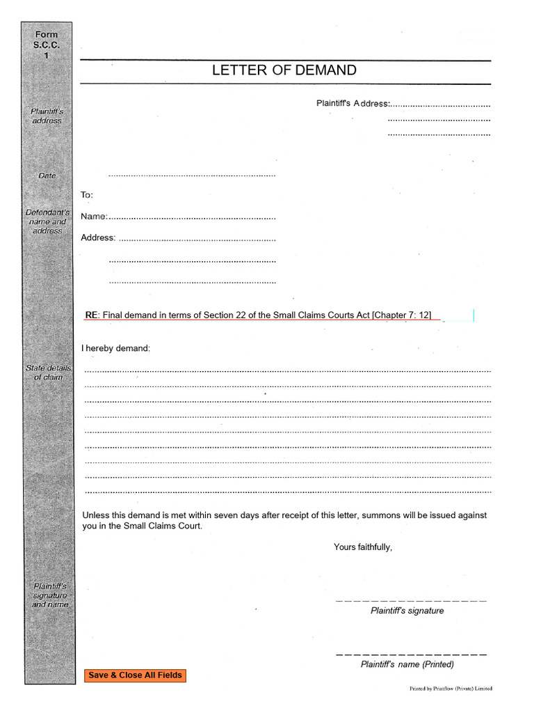 Small Claims - Letter of Demand - Form Template | PDF