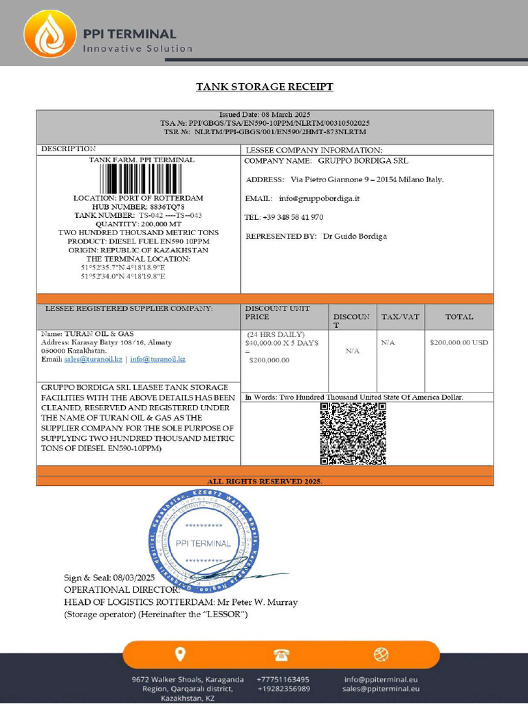 Ppi Terminal Tank Storage Receipt to Gbgs | PDF