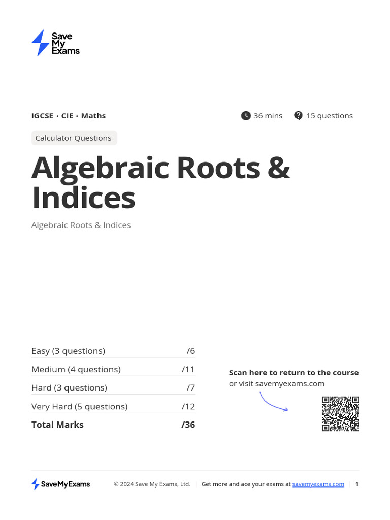 algebraic-roots-and-indices-With calculator | PDF