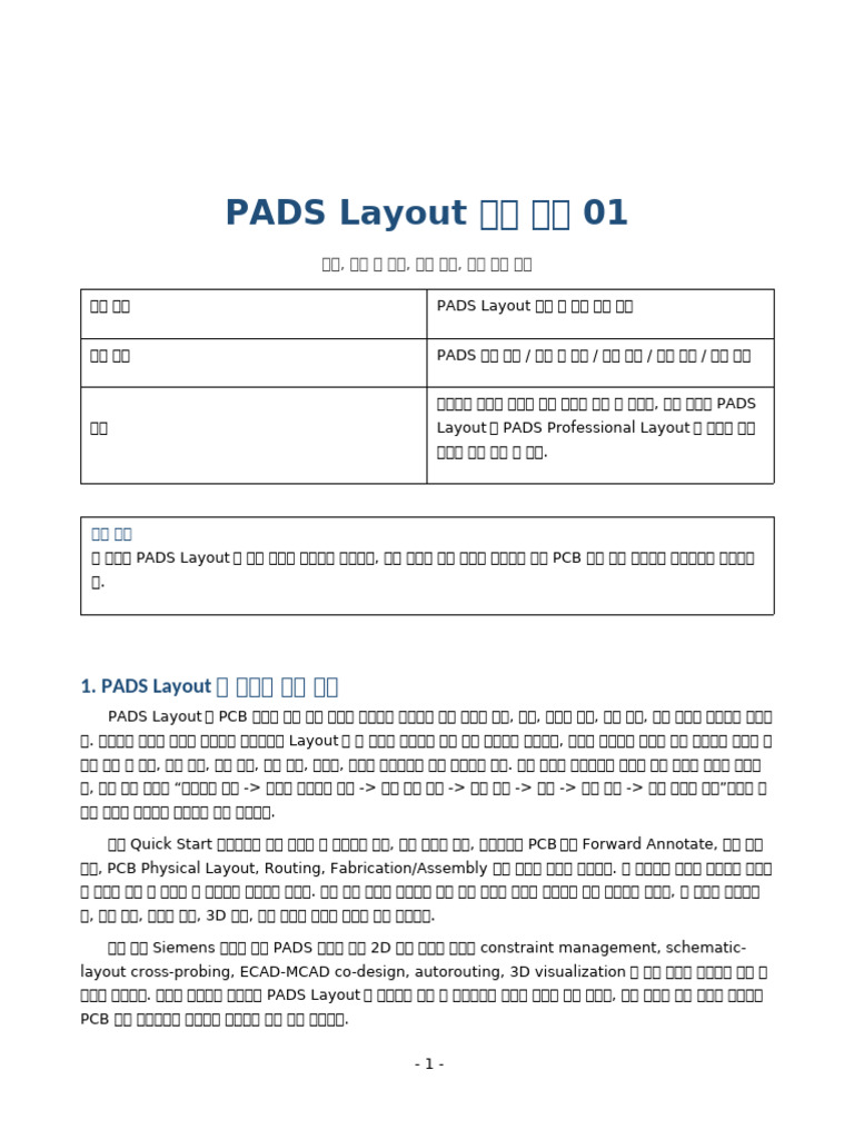 PADS Layout 01 개요와 설치 화면구성 | PDF