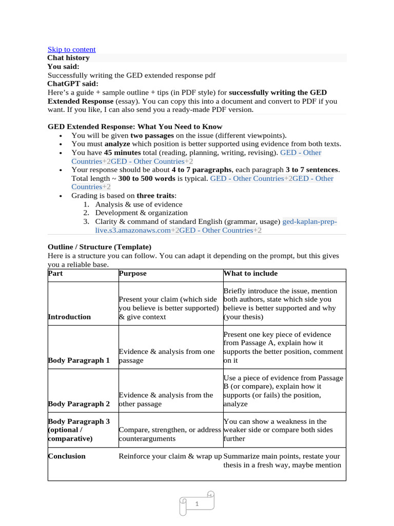 GED Extended Response Writing Notes 2 | PDF