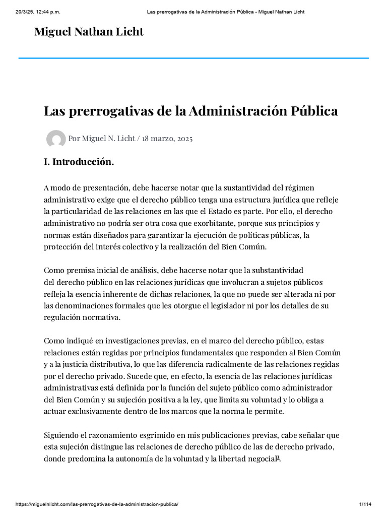 Las prerrogativas de la Administración Pública - Miguel Nathan Licht | PDF