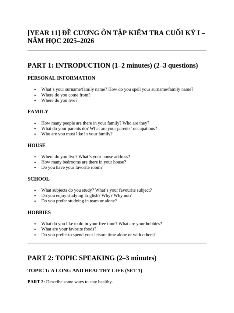 Speaking Grade 11 | PDF