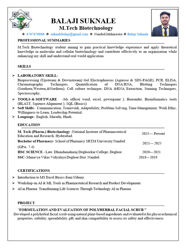 Balaji Suknale Cv Intas | PDF
