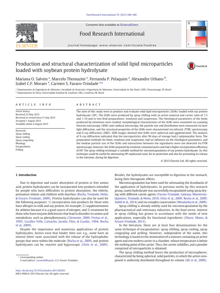 Production and Structural Characterization of Solid Lipid ...