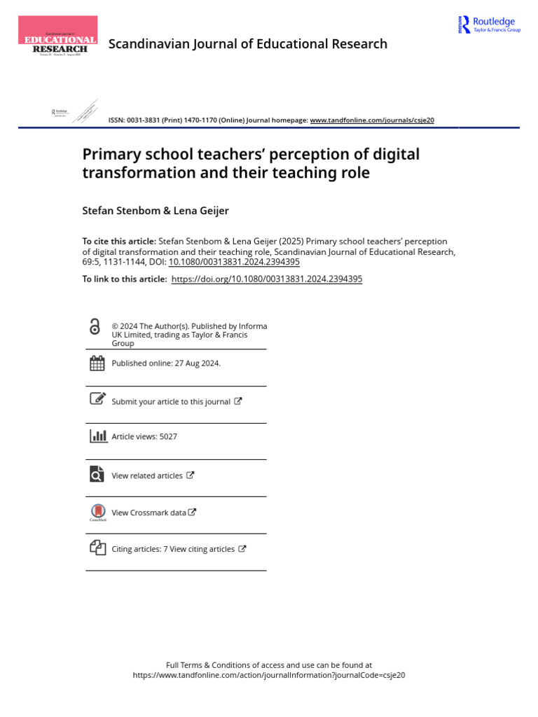 Primary School Teachers Perception of Digital Transformation and Their ...