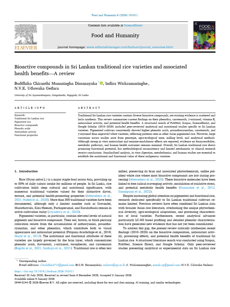 Bioactive Compounds in Sri Lankan Traditional Rice Varieties 2026 Food ...