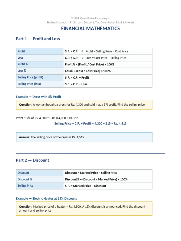 Financial Mathematics Handout | PDF