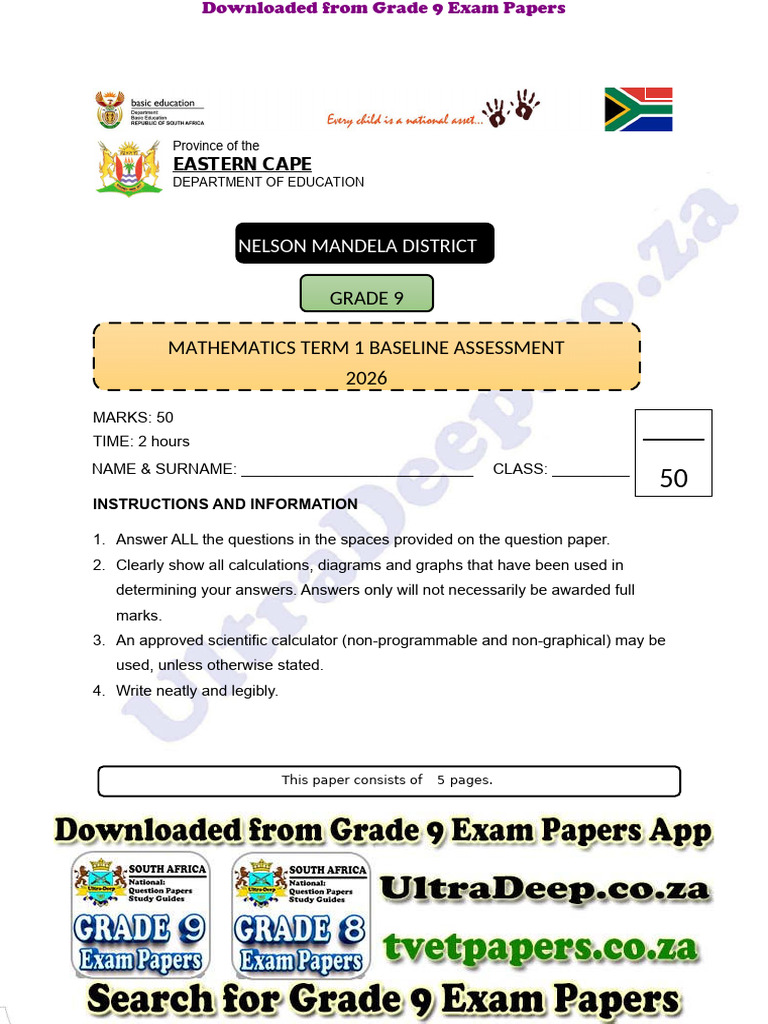 Grade_9_Mathematics_May_2026_Baseline_Assessment_-_UltraDeep.co.za | PDF