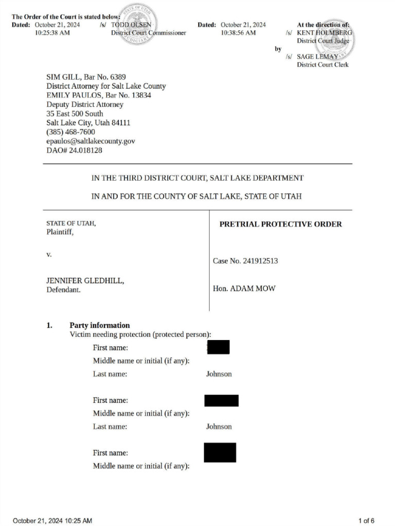 Jennifer Gledhill - Protective Order | PDF