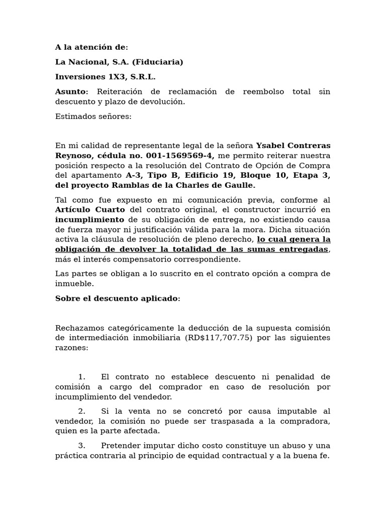 Reiteracion de Reclamo de Devolucion de Ysabel Contrera.. | PDF