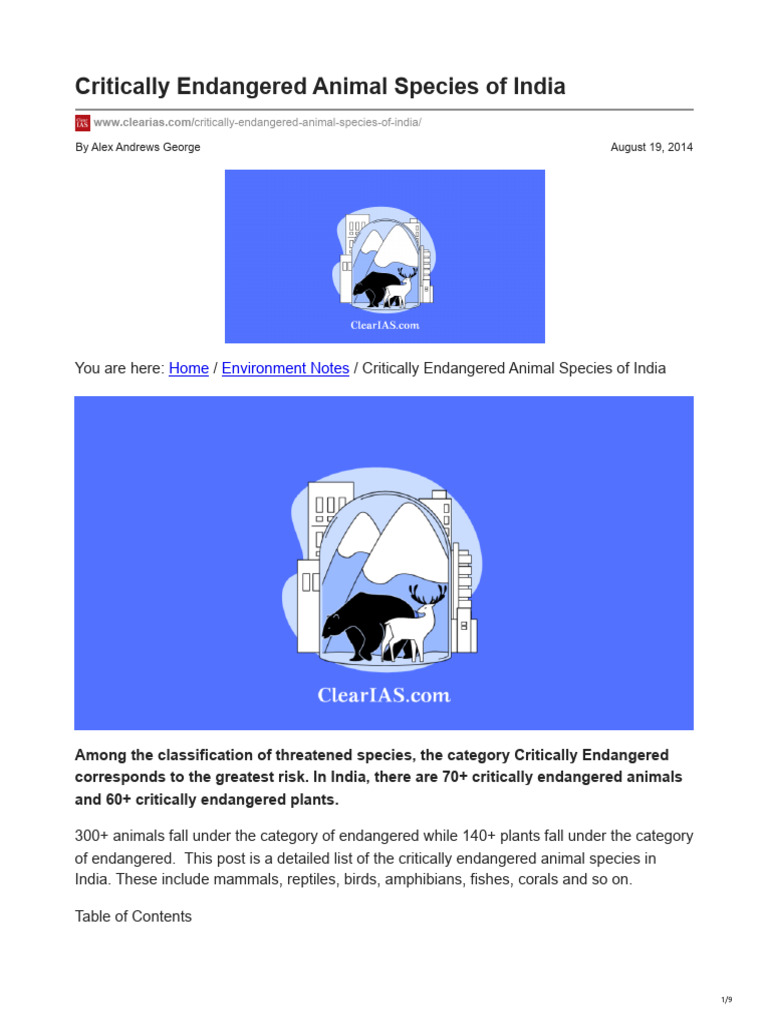 Clearias.com-Critically Endangered Animal Species of India | PDF