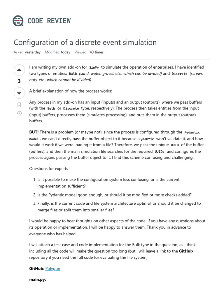 python - Configuration of a discrete event simulation - Code Review ...