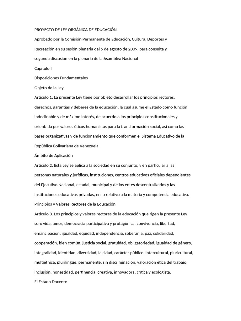 Ley Organica de Educación | PDF | Educación de la primera infancia ...