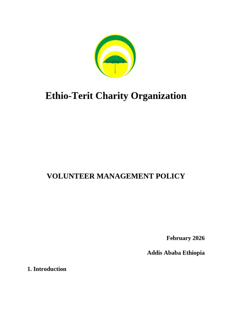 Volunteer Management Policy — Ethio Terit Charity Organization | PDF