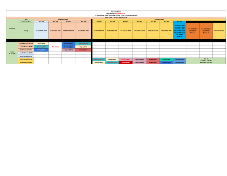 JEE_Time - Table - Week 41_3rd October 2025 | PDF