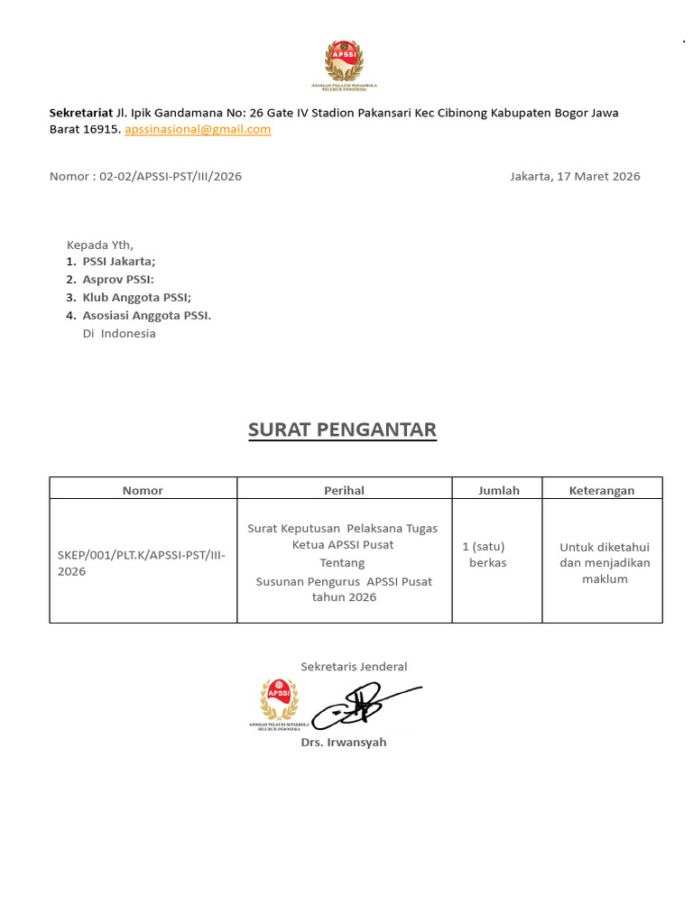 Pemberitahuan APSSI Ke PSSI | PDF