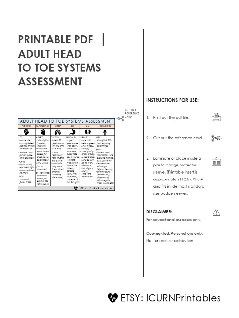 Adult Head to Toe Systems Assessment | PDF