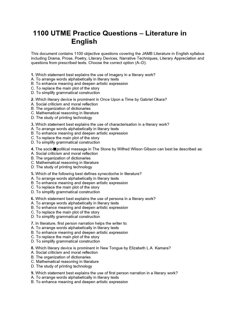 UTME Literature Questions | PDF