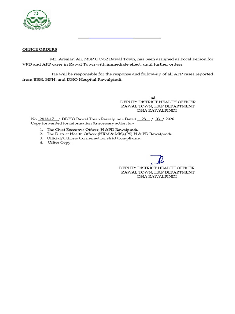 Office Order Arsaln Focal Person AFP | PDF