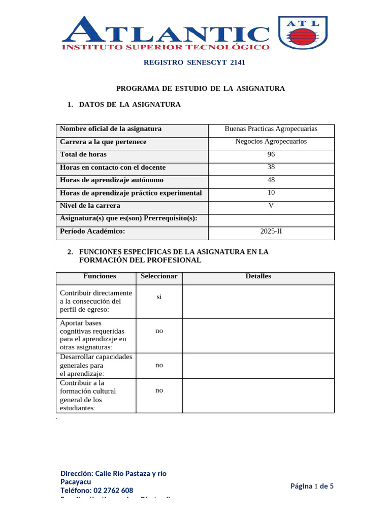 Programa de Estudio de la Asignatura buenas practicas 2026 | PDF