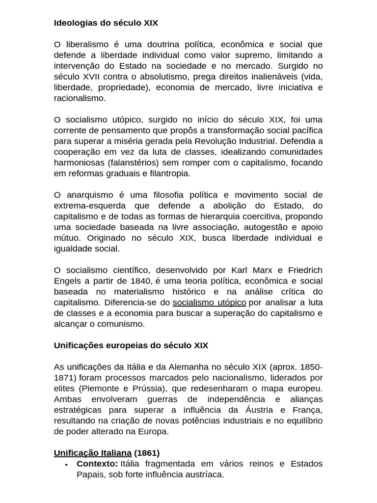 As Unificações Da Itália e Da Alemanha No Século XIX | PDF