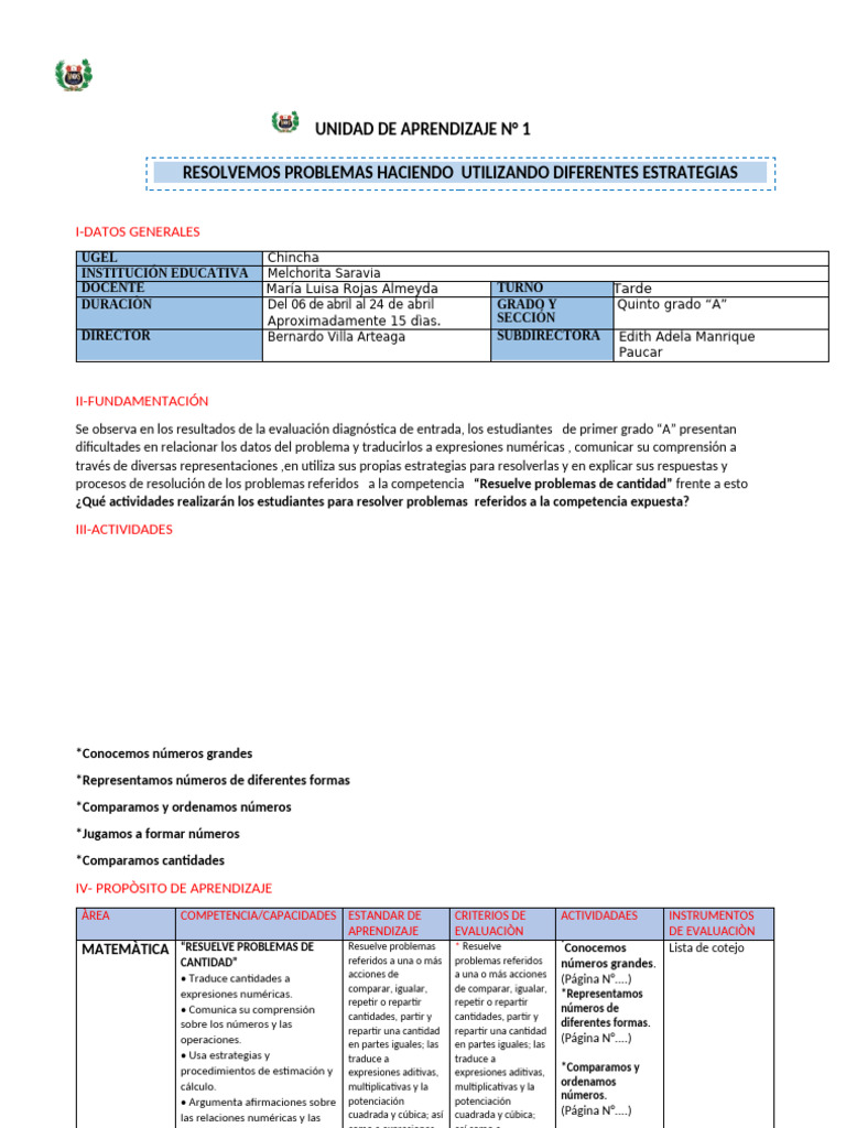 Unidad de Aprendizaje Matemática | PDF