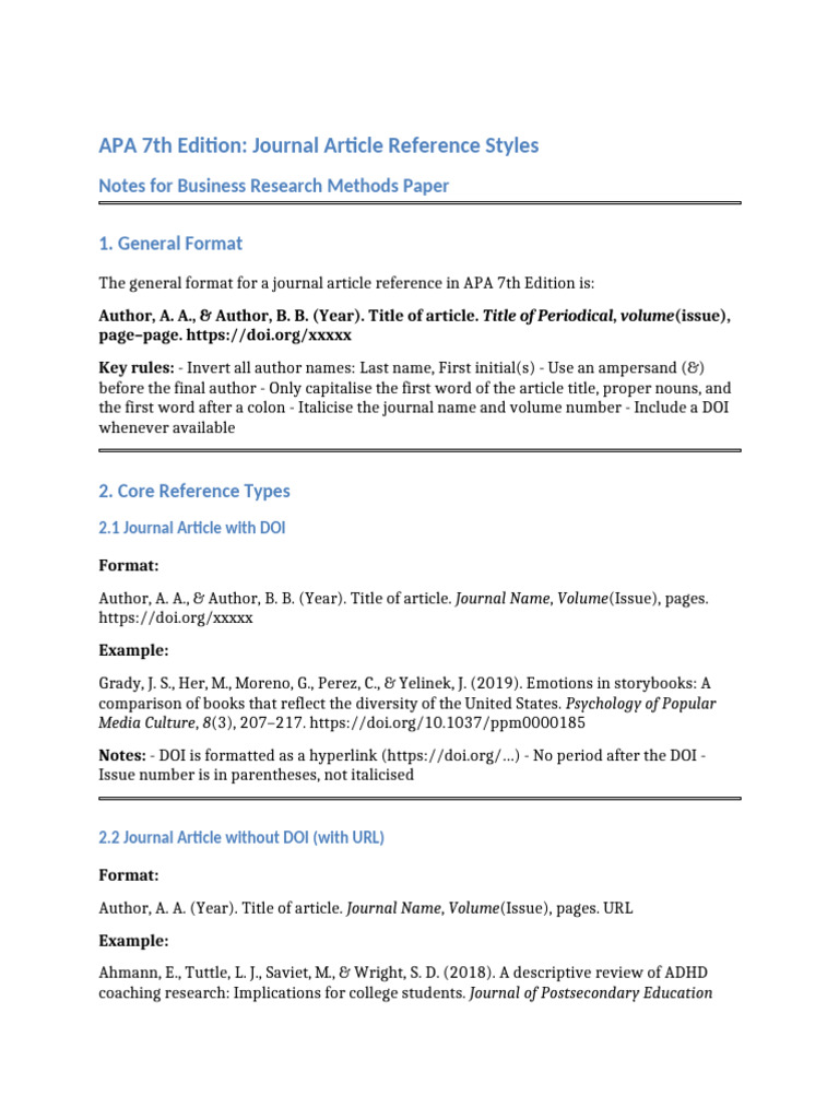 APA Journal Reference Styles | PDF