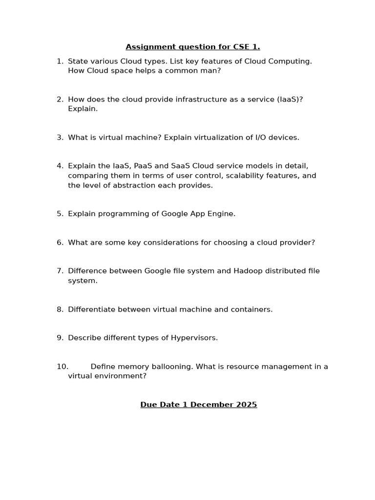 Assignment Question for CSE 1 | PDF