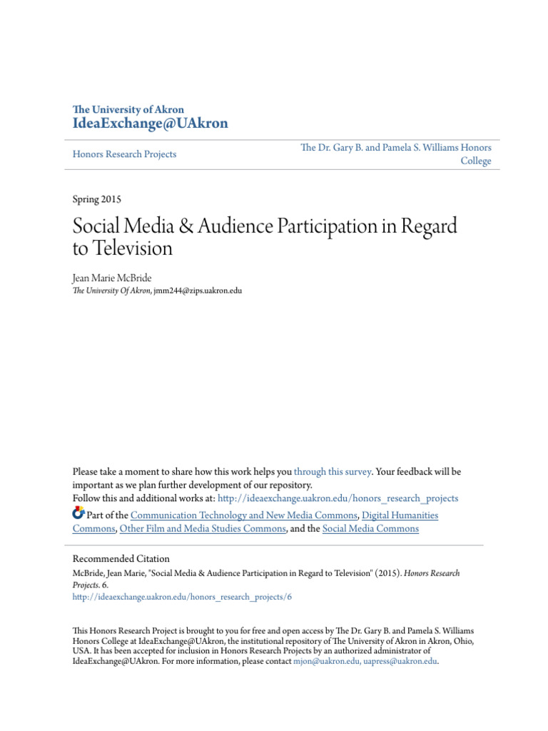 Social Media & Audience Participation in Regard to Television (1) | PDF
