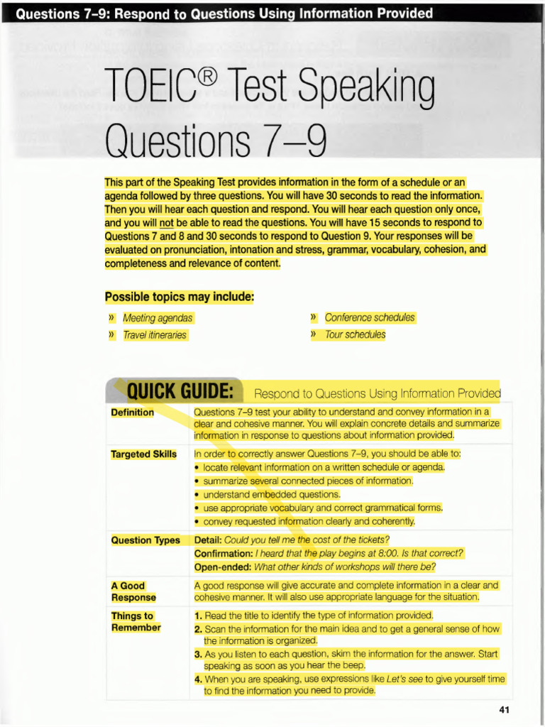 TOEIC Test Speaking 7 - 9 | PDF | Question | Human Communication
