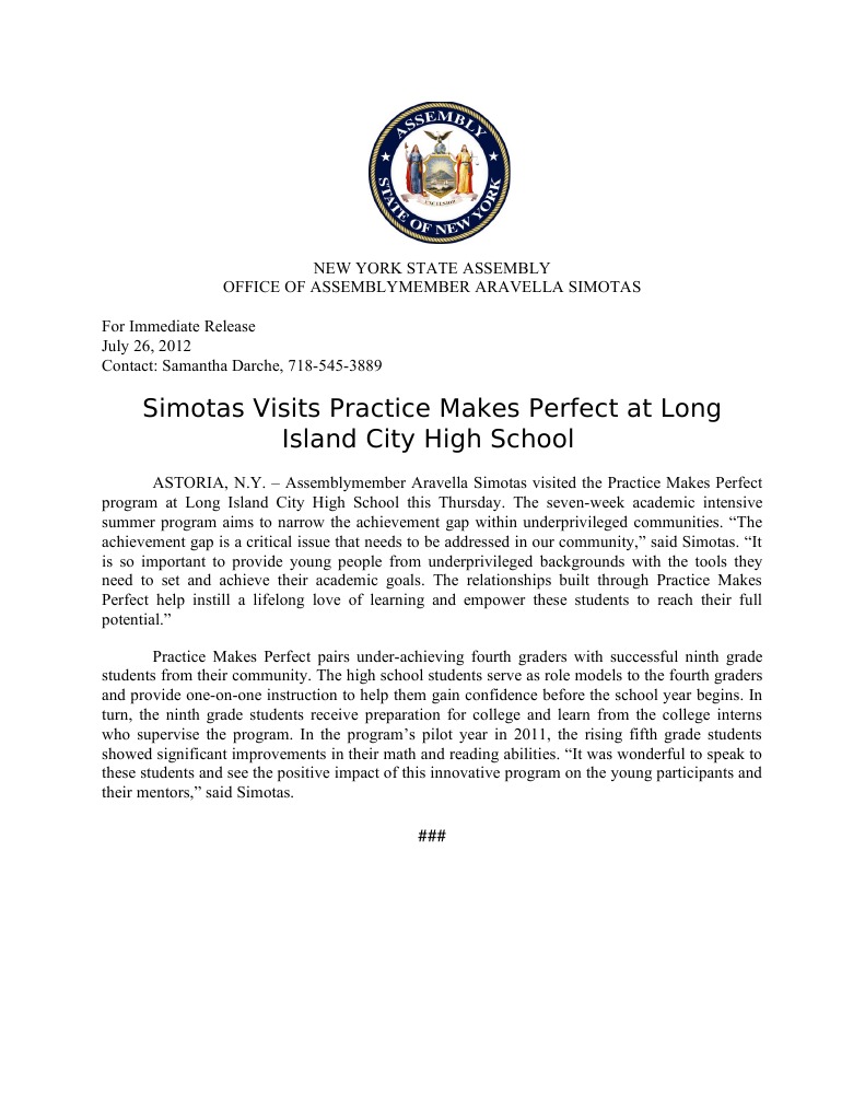 Simotas Supports Practice Makes Perfect Program | PDF | Education ...