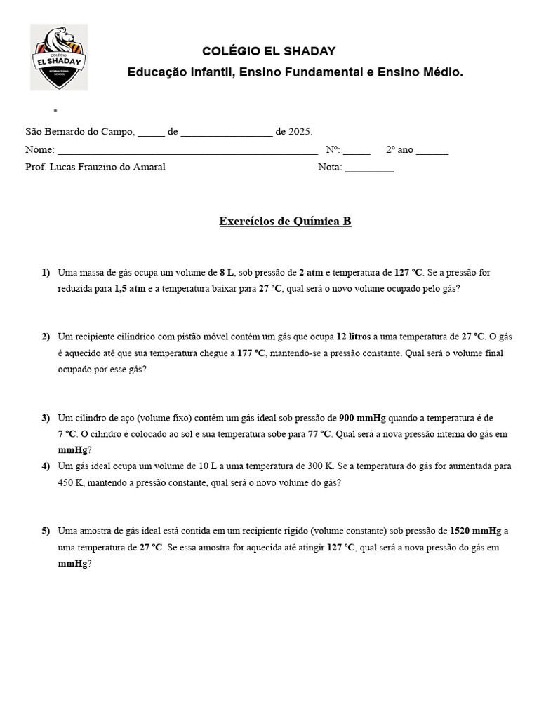 Exercícios de Química 2ª EM - QB.docx | PDF