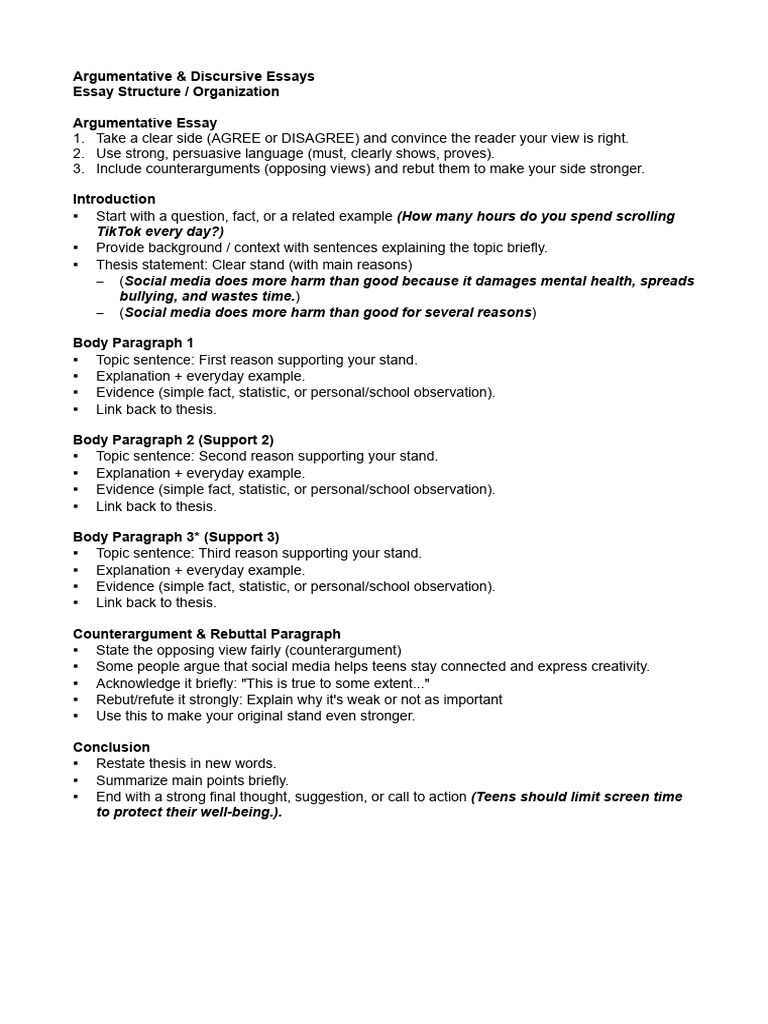 Argumentative & Discursive Essay Structure | PDF
