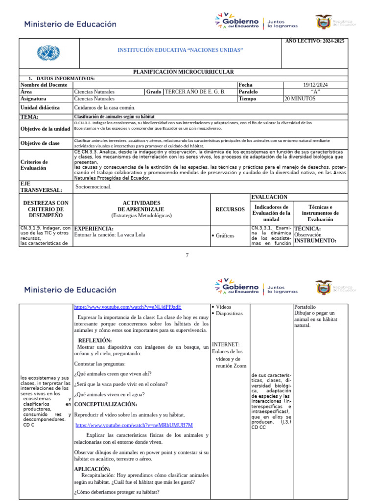 Plan de Clase 1 2023-2024 | PDF | Evaluación | Biodiversidad