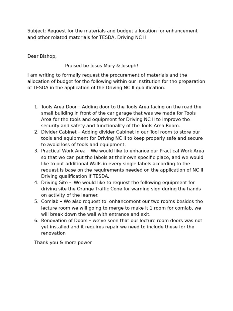 Request Letter for Driving | PDF