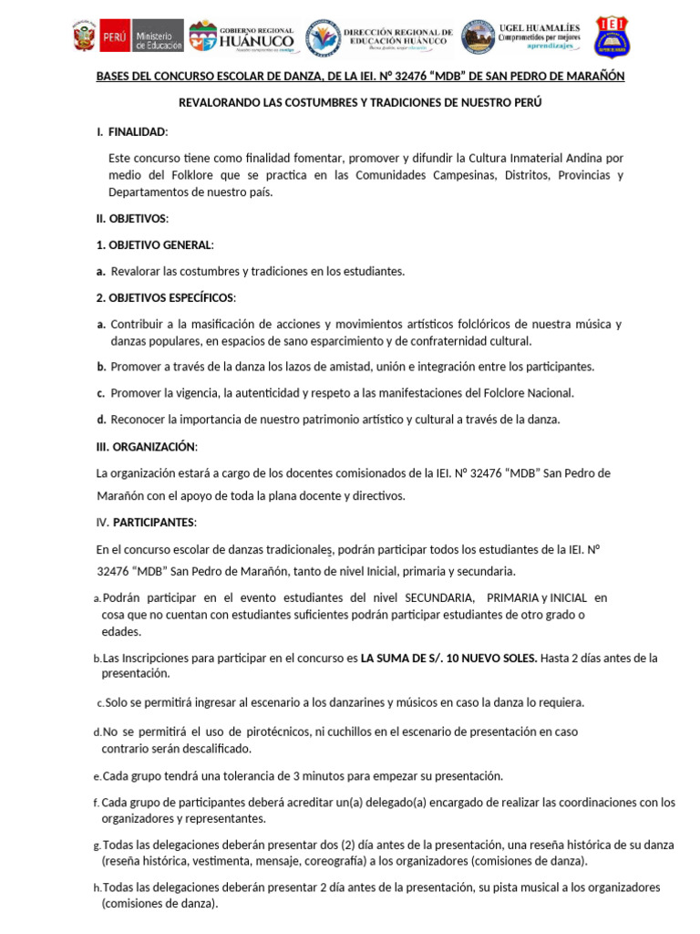 Bases Del Concurso de Danzas (1) | PDF | Bailes | Ritmo