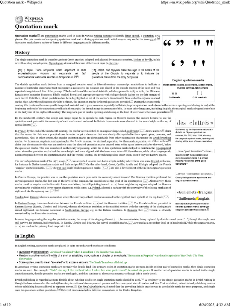 Quotation mark - Wikipedia | PDF