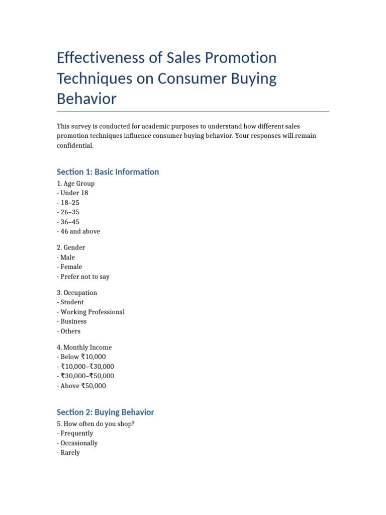 Sales Promotion Questionnaire | PDF