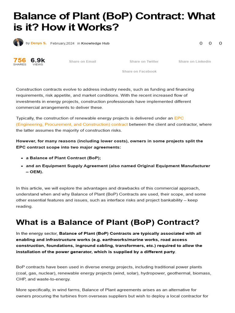 Balance of Plant (BoP) Contract - What Is It - How It Works | PDF ...