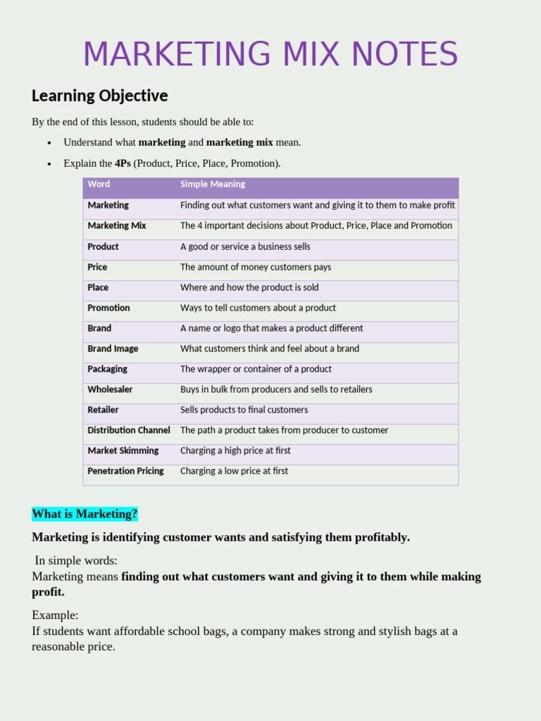 Marketing Mix Notes | PDF