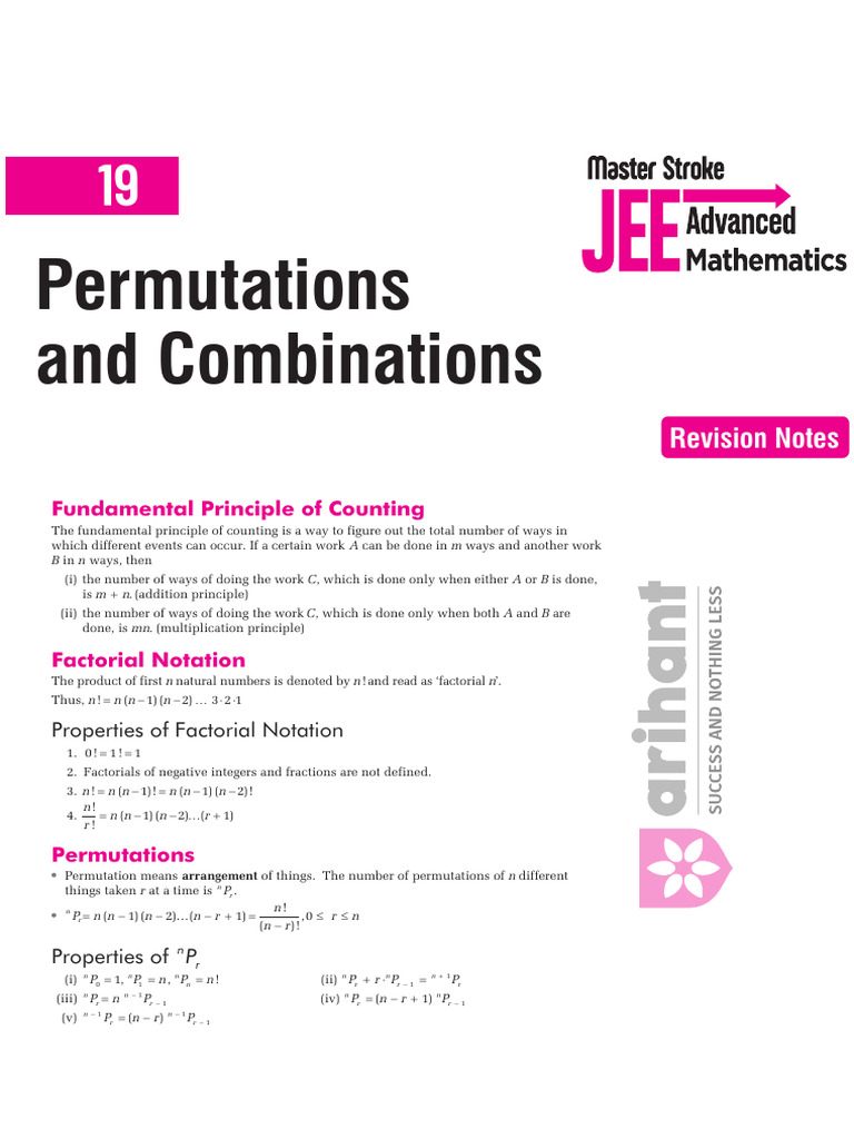 CH 19 Revision Notes Permutations and Combinations | PDF | Permutation ...