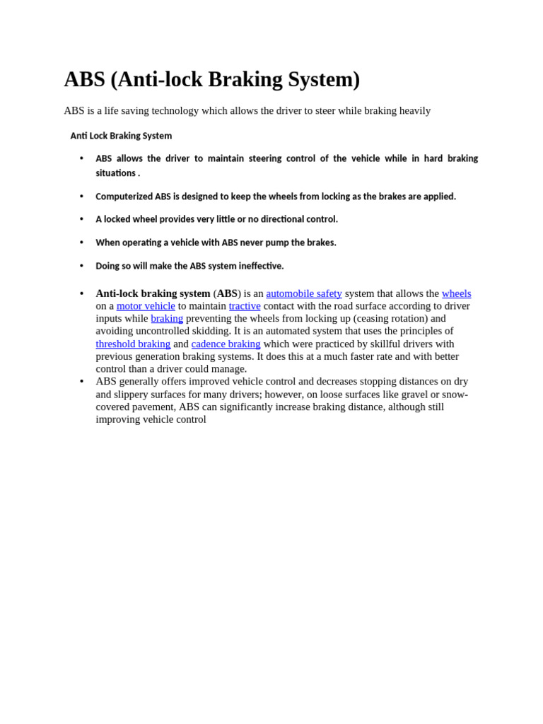 Anti-lock Braking System | PDF | Anti Lock Braking System | Brake