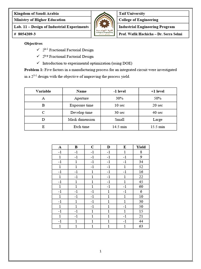 Lab-Work 11-DOE-Fractional Factorial Design (2) | PDF | Errors And ...