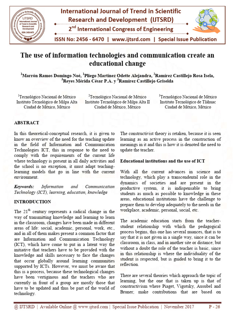 The Use of Information Technologies and Communication Create an ...