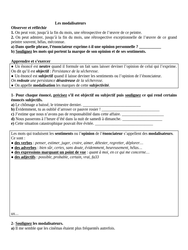 EB9-Les Modalisateurs | PDF | Phrase