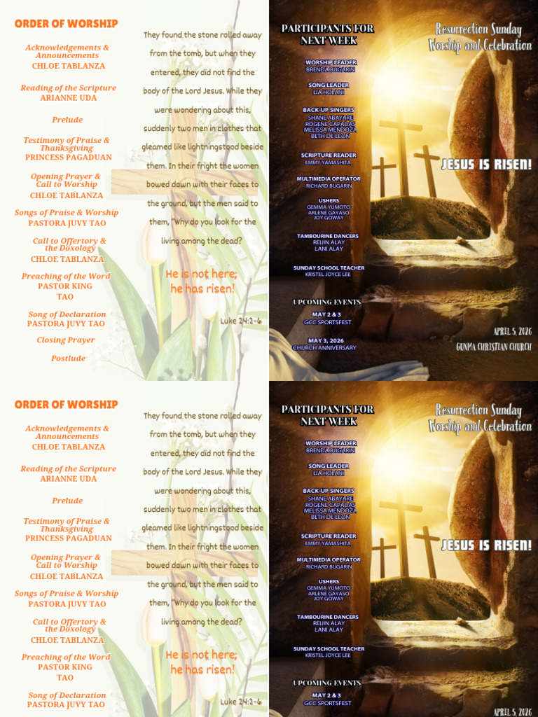 RESURRECTION SUNDAY PROGRAM | PDF | Worship | Christian Worship And Liturgy