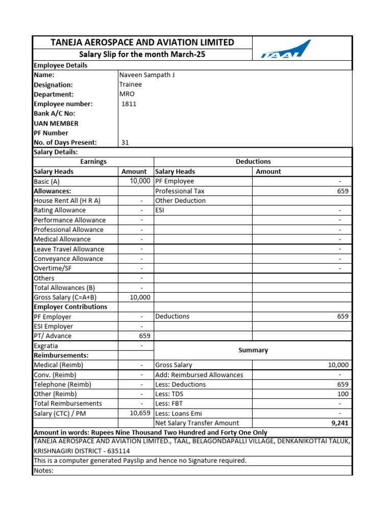 Salary Slip March-25 | PDF | Salary | Government Finances