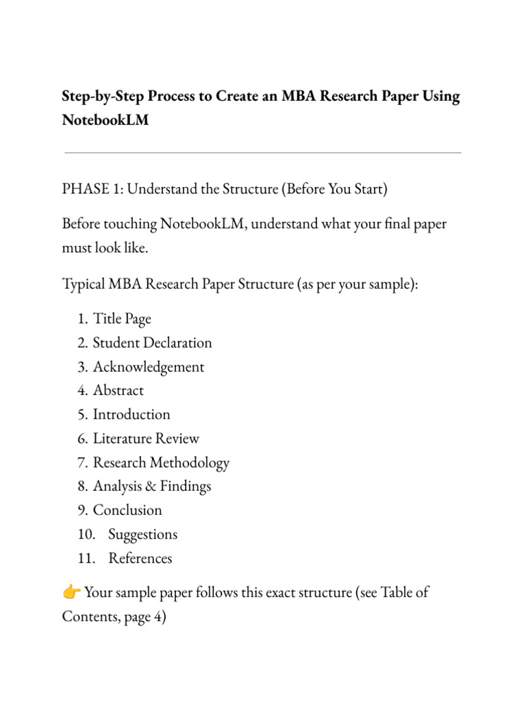 Step-By-Step Process to Create an MBA Research Paper Using NotebookLM | PDF