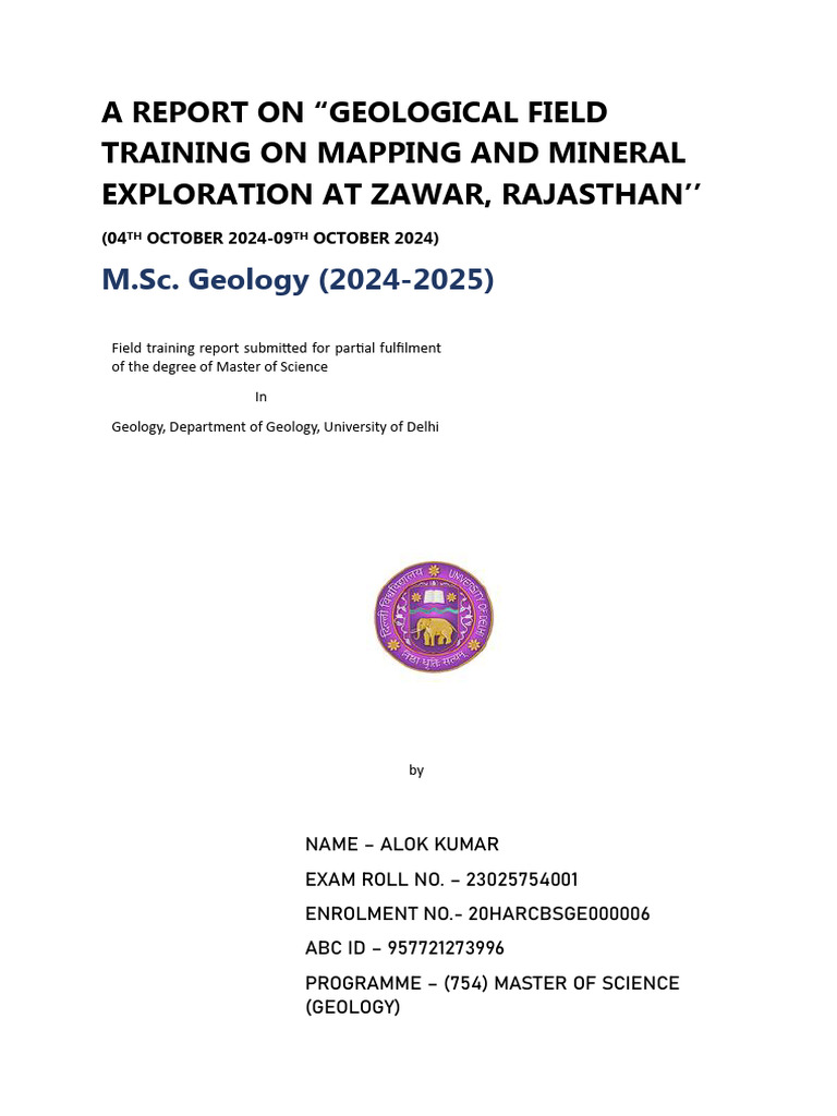 GEOLOGICAL FIELD TRAINING REPORT AT ZAWAR FINAal | PDF